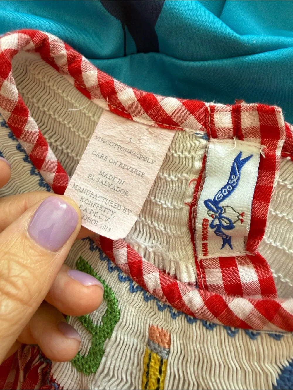 Smocked ABC school gingham dress size 5